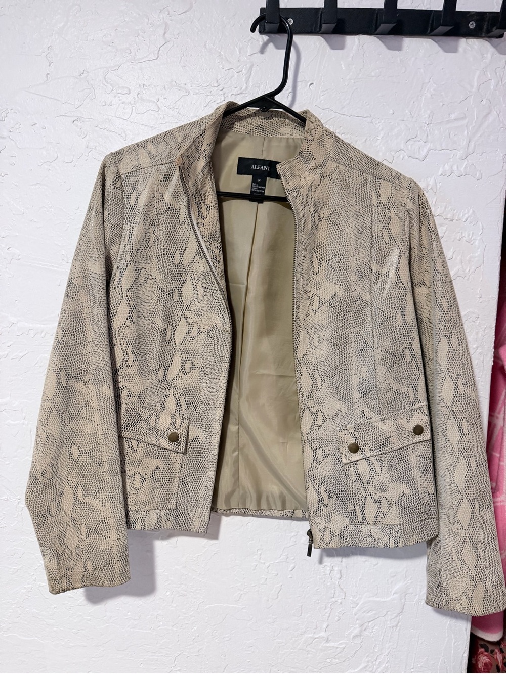Alfani Neutral Snake-Print Faux-Leather Jacket